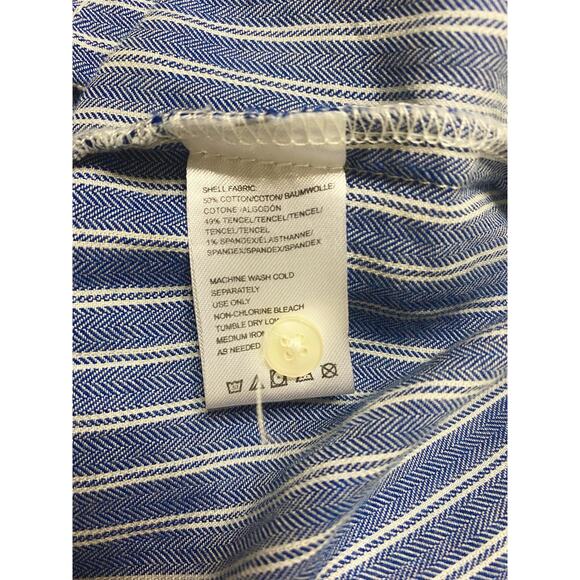 ISABELLA SINCLAIR Chambray Pinstripe Flutter Sleeve Mini Cotton Dress US LARGE - Picture 15 of 16